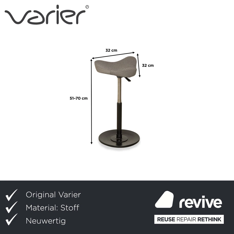 Varier Move Compact Stoff (Revive 164) Hocker Sessel Grau Basis Esche Schwarz - Bild 2 von 4