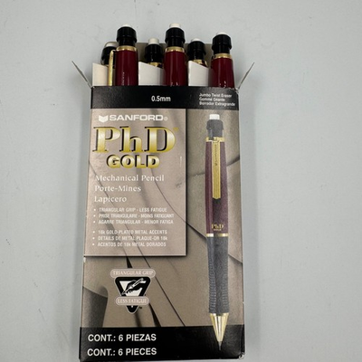 #ad Sanford PhD Gold Mechanical Pencil 0.5mm 6ct Black Cherry 18k Gold Trim 68002 $110.00