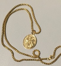 Saint Christopher Pendant Necklace Double sided Heavy Gold Plated. Safe Travel