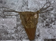 NWOT VICTORIA'S SECRET L BROWN LACE DOUBLE STRAPPY VINTAGE RARE V STRING PANTIES