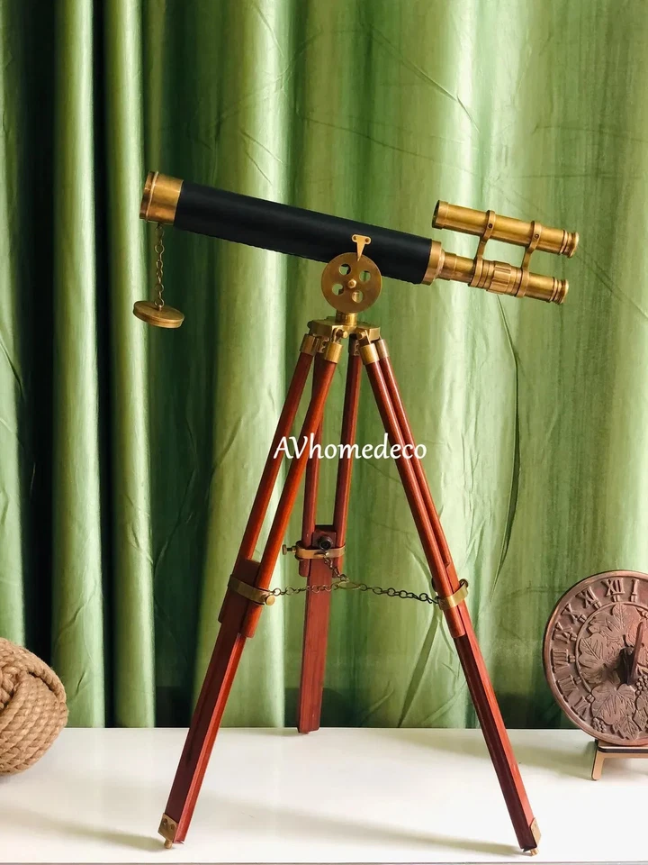 Brass Floor Standing Telescope Antique Style Working Telescope with Wooden Tripo - Image 3 of 4