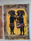 Large Pieces Hand Painted Fabric Art Panels - Giraffes, Tribal Children -28" — photo 3