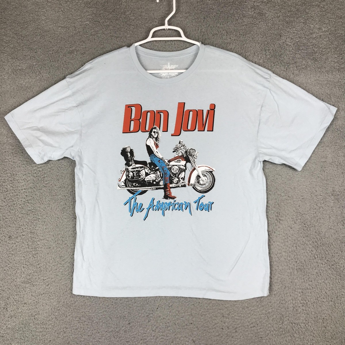 Bon Jovi Shirt Mens Medium Blue The American Tour Motorcycle