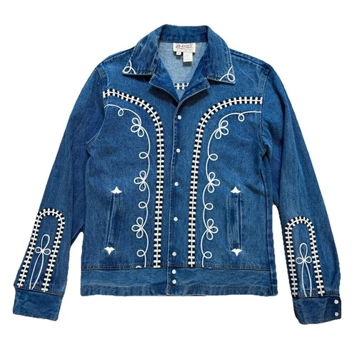 Vintage Rockmount Ranch Wear Shirt Jacket Embroidered Denim Western Medium RARE