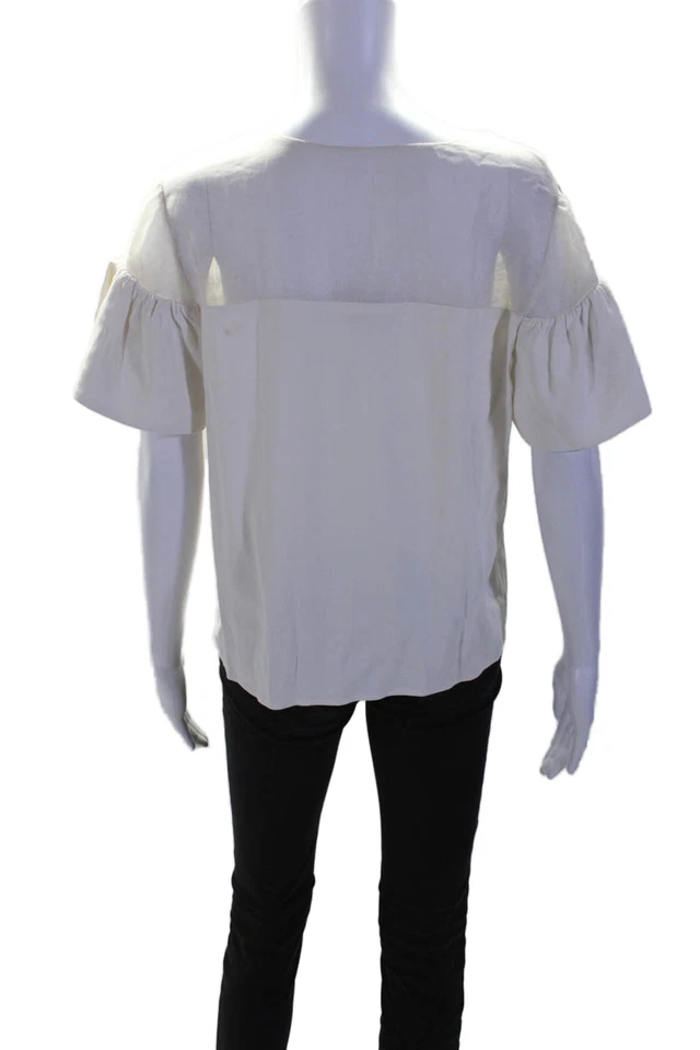 Blusa Top Alexis Mujer Malla Hombro Volantes Manga Corta Blanca Talla L Foto 3 de 4