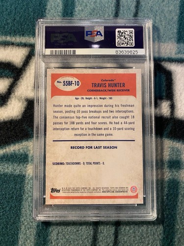TRAVIS HUNTER RC PSA MINT 9 COLORADO 2023 BOWMAN CHROME ‘55 RETRO ROOKIE JAGUARS - Picture 6 of 7