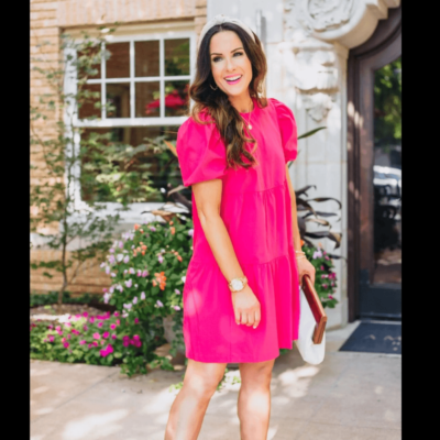 EXPRESS Puff Sleeve Tiered Trapeze Dress Passion Spice Pink A-line size L  mini | eBay