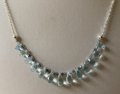 Threaded & Sterling Silver Chain 18" Necklace with Blue Topaz & Iolite Beads - Picture 2 of 5