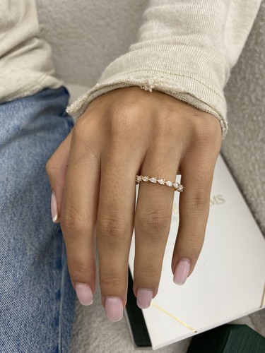 Pear Cut Lab Created Diamond Half Eternity Ring 14k Yellow Gold Prong Set 0.4 Ct - Picture 3 of 10