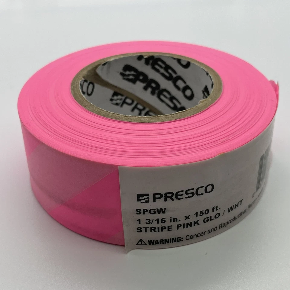 PRESCO Flagging Tape Surveying Stripe Pink Glo White Stripe 150FT property mark - Image 2 of 4