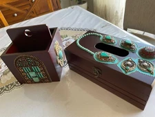 Handmade jewelled wooden tissue box cover and organize box