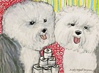 Old English Sheepdog Hoarding Tp Original Painting 9 x 12 Dog Collectible Ksams