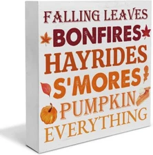 Fall Home Decor - Autumn Decorations Pumpkin Wooden Sign BONFIRES 