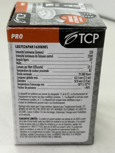 TCP Dimmable PAR16 LED Lamp Floodlight, 7W, 3000K, 350LUM. E26 base 120V 20 Deg - Picture 4 of 4