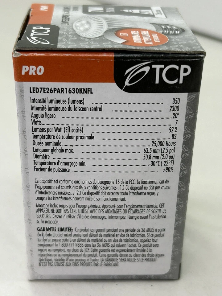 TCP Dimmable PAR16 LED Lamp Floodlight, 7W, 3000K, 350LUM. E26 base 120V 20 Deg - Image 4 of 4