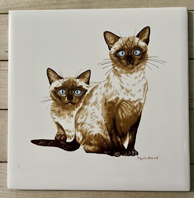 Ceramic Tile 6x6 Inch Hot Plate Trivet Siamese Cats Phyllis Howard Vintage