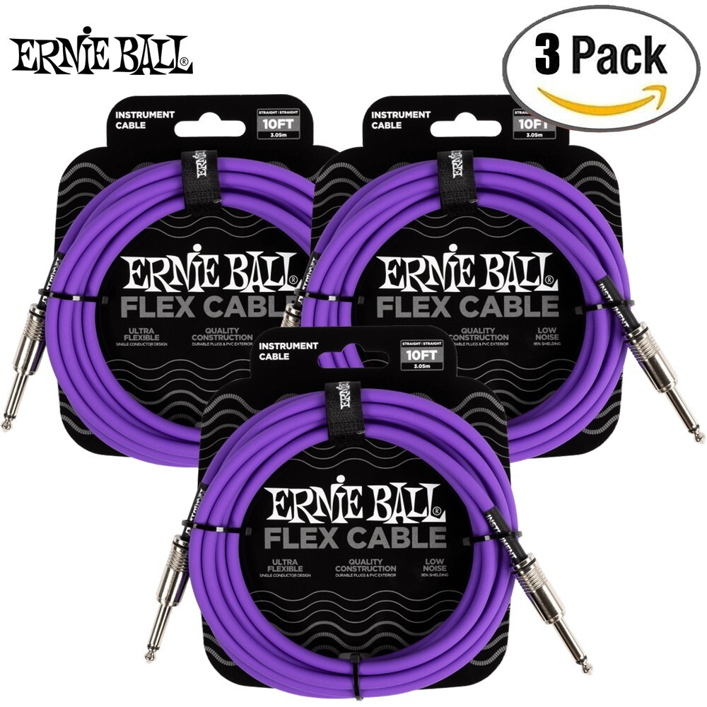 3PACK Ernie Ball 6415 10FT Flex 1/4" TS Male Straight Instrument Cable