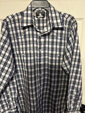 Vintage Ruddock Pearl Snap Shirt Large Western Blue Gray Plaid Cowboy USA Made