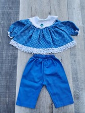 Vintage Mini World Blue Party Dress Size 6-9 Months White Lace Ruffles Bow Pants