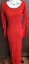 Valentines Day Dress Womens Small Red Lace Overlay Party Midi open back slit VTG