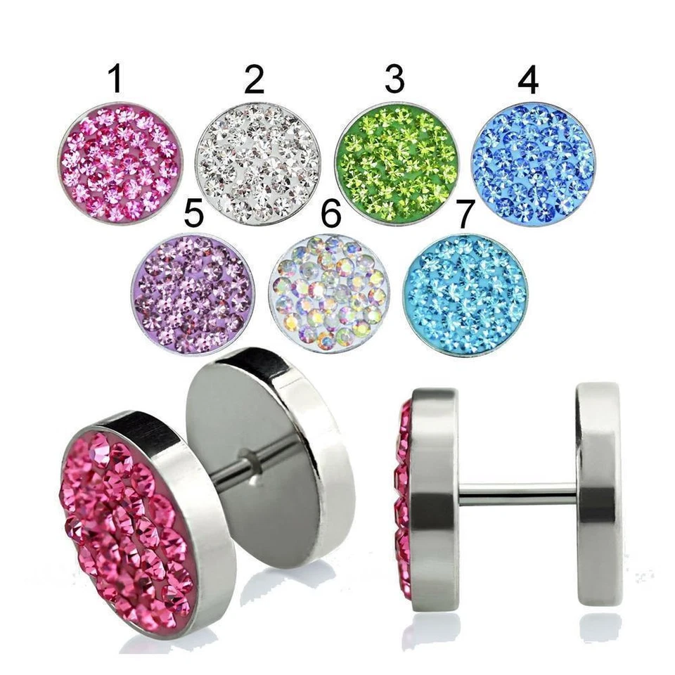 Fake Plug 6 - 10mm Ohrringe Glitzer Strasssteine Flesh Ferido blk407 - Bild 2 von 2