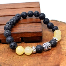 106.00 Cts Natural Aventurine & Lava Stone Stretchable Beads Bracelet NK 61A5