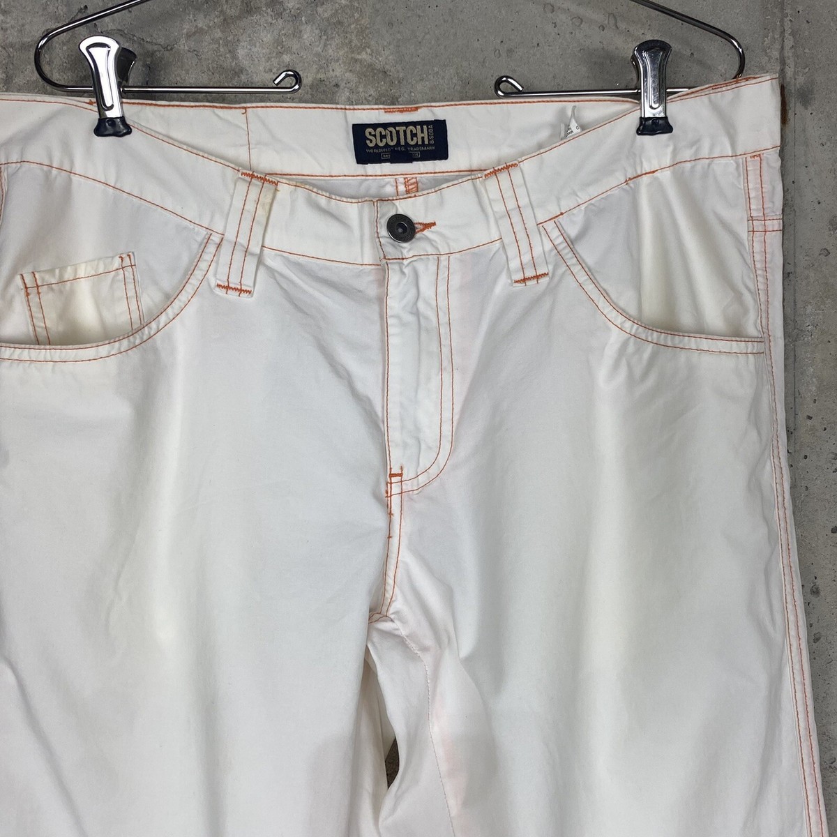 Scotch & Soda Y2k 2000s white straight leg mid rise pants orange 