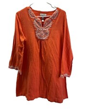 VTG OSCAR DE LA RENTA Orange White muslin embroidered Tunic top womens size L