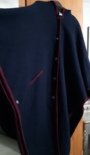 Laura Ashley Vintage Navy Blue & Burgundy Wool Hooded Cloak Size Small / Medium