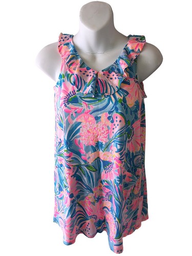 Lilly Pulitzer Girls Dress Large 8-10 Ruffle Neck Front Pockets