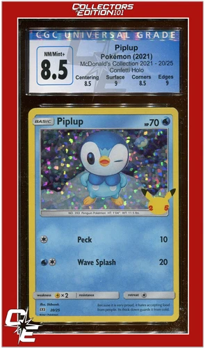 McDonald's Collection 2021 Piplup Confetti Holo 20 CGC 8.5 - Subgrades