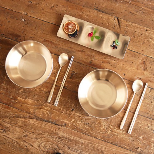Notdam-Korean-Handmade-Brassware-Yugi-Bowl-2p-Plate-1p-Spoon-Chopstick-2set