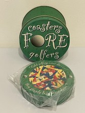Golf Coasters set of 6 with Container "Coasters Fore Golfers" NEW