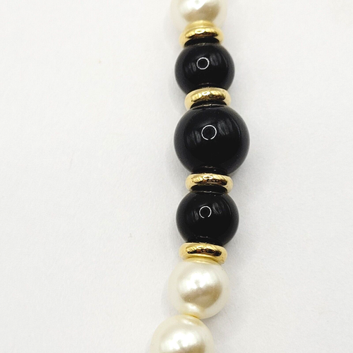 Napier Harlequin Faux Pearl w Jet Black Gold Tone Necklace Vintage 1990s 24 In - Picture 17 of 23