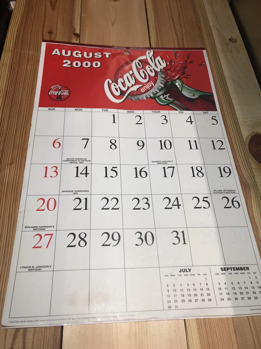 Coca Cola 2000 Coke Calendar. August 2000 Thru July 2001. #1 | eBay