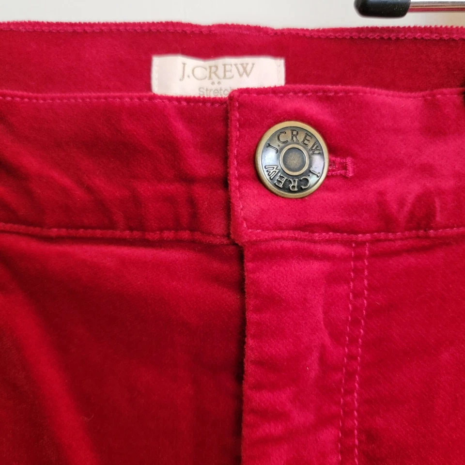 Pantalones ajustados J Crew para mujer teñidos rojos elásticos de terciopelo pierna recta 33/16 Foto 3 de 4