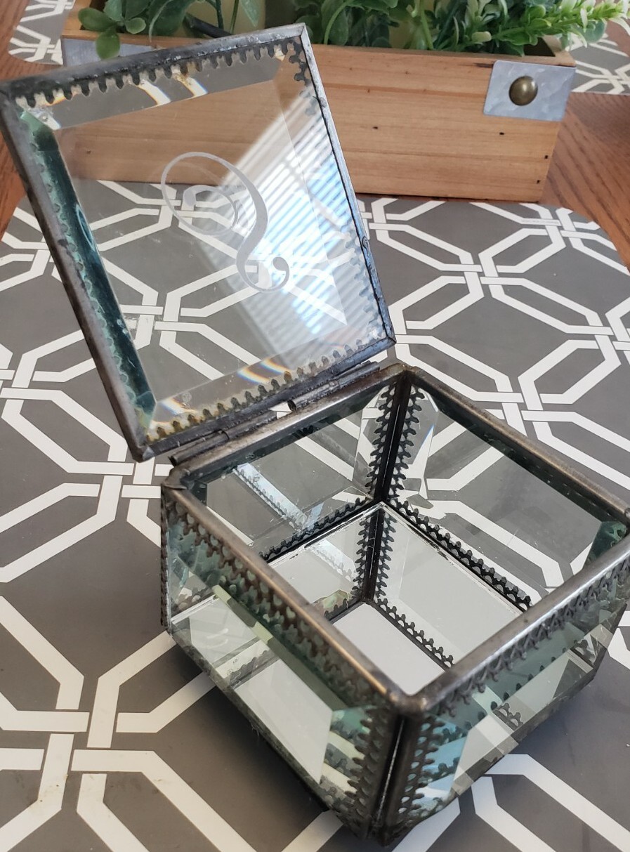 Nicole Miller Home MetalBeveled Mirrored Glass Trinket Jewelry Box S