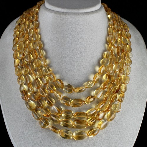 Fine Natural Yellow Citrine Beads Tumble 5 L 1405 Ct Gemstone Statement Necklace