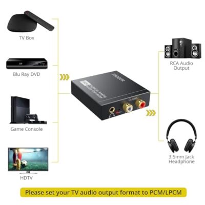 Convertidor De Audio Digital A Analogo Para HDTV Tv Con Cable Optico Adaptador