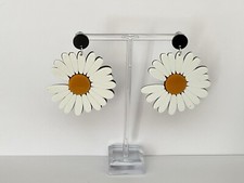 Long Drop 60’s Style White And Golden Yellow Daisy Earrings