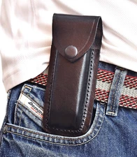 CUSTOM HANDMADE LEATHER VERTICAL SHEATH 5.5" FOLDING POCKET KNIFE FOR BUCK 110