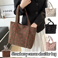 Womens Corduroy Strawberry Printed Shoulder Bag High-Capacity Versatile Tote Bag