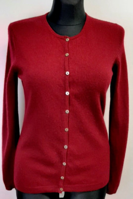 ALAN PAINE Strickjacke 100% Geelong Wolle Knopfleiste Pullover Damen 38 weinrot 17