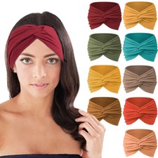 10Pcs/Set Wide Soft Headbands Solid Color Stretchy Sports Turban Head Wraps NEW