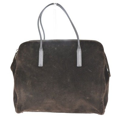 PRADA MILANO Logo Tote Shoulder Hand Bag Velvet Leather Brown SHW Italy 62MA207
