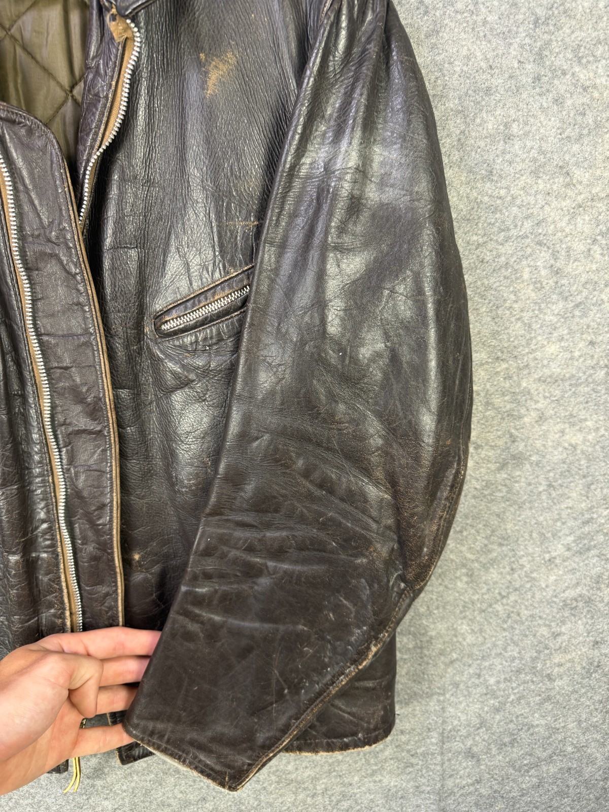 VTG Schott Bros Perfecto Leather Jacket Men's Size 46 Brown Harley Davidson Logo