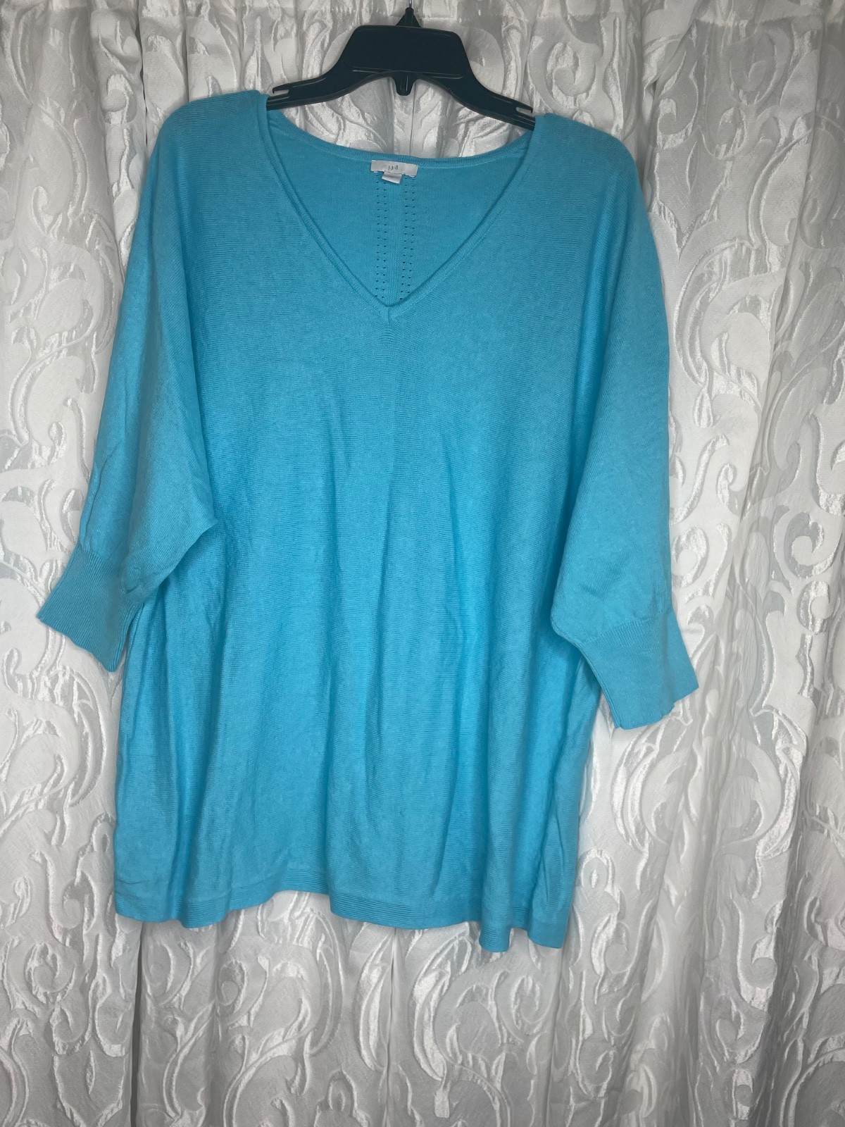 j jill plus size 2X turquoise spring sweater with three-quarter length sleeves