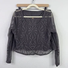 Free People 2 PC Skirt Set Womens L Gray Mesh Geometric Grunge Whimsigoth Fairy