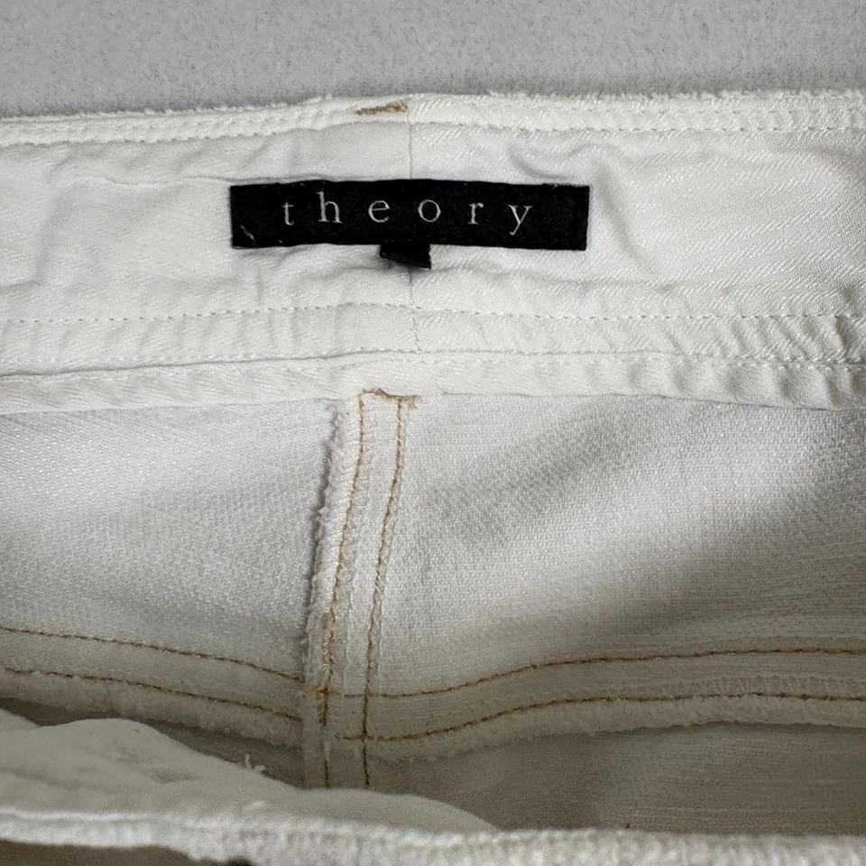 Pantalones Theory para mujer talla 8 blanco elástico algodón bootcut pantalón tiro medio Foto 3 de 4
