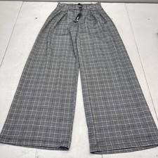 Fashion Nova Dress Pants Womens L Black Plaid Wide Leg Twill Elastic Waist Zip